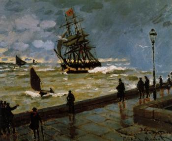 尅勞德 莫奈 The Jetty at Le Havre in Rough Westher